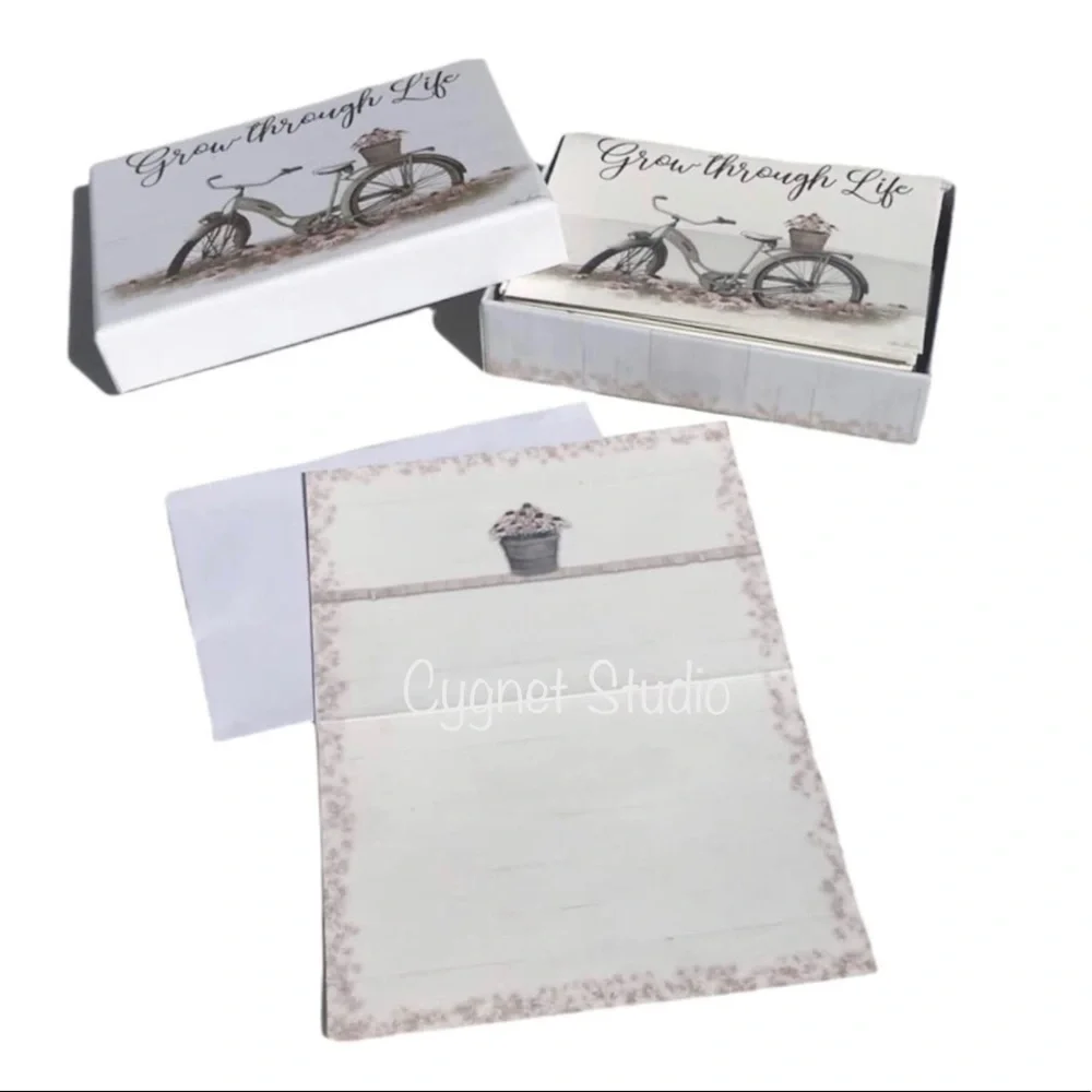 Crown Point Graphics Vintage Bicycle “Grow through Life” Note Cards Keepsake Box
